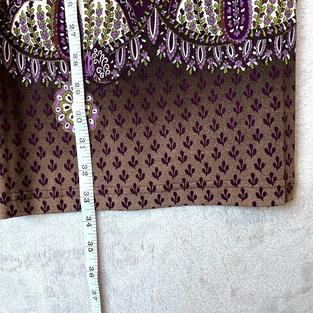 Coldwater‎ Creek Womens Maxi Skirt Sz PL Brown Purple Pull On Paisley Batik Slit